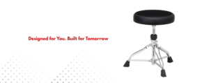 Modern drum throne featuring a comfortable, adjustable seat for optimal drumming posture. 