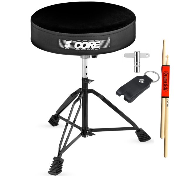 5 Core Drum Throne 3" Thick Padded Comfortable Guitar Stool Drummer Chair Adjustable Musician Seat